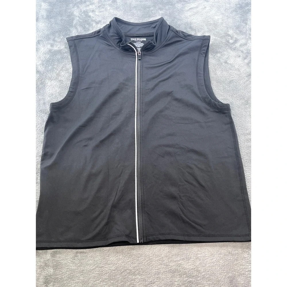 True Religion Mens Full Zip Activewear Vest Black Mock Neck Large RN164203